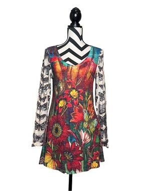 Amma Design Art to Wear Whimsigoth Butterfly Long-Sleeve Boho Tunic Top Sz M